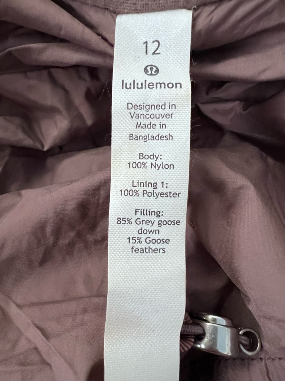 Lululemon Pack it Down Women’s Jacket Mauve Stone Size 12 NWOT - Picture 3 of 11